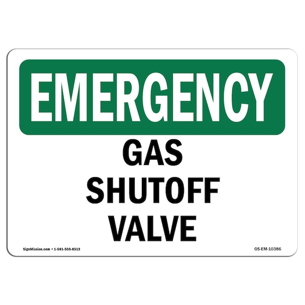 Safety Sign, OSHA EMERGENCY, 3.5" Height, Gas Shutoff Valve, Landscape, 10PK